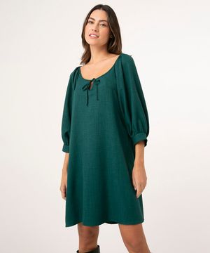 vestido curto amplo manga bufante verde