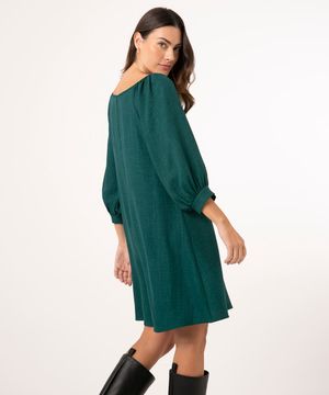 vestido curto amplo manga bufante verde