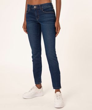 Calça Jeans Feminina Super Skinny Cintura Média com Zíper na Barra