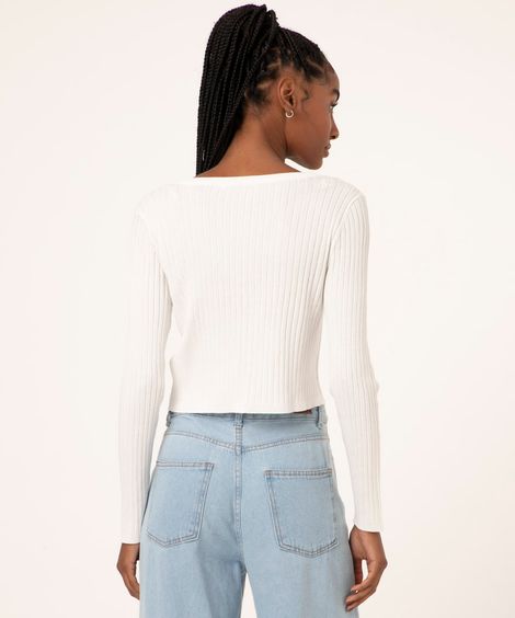 cardigan cropped de tricô canelado off white