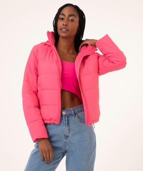 jaqueta puffer com capuz pink
