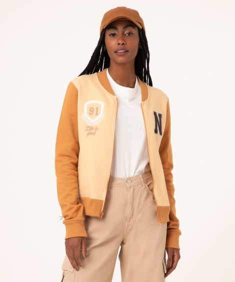 jaqueta bomber de moletom kaki