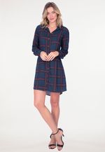 Vestido Xadrez Curto Flanela Chemise c/Faixa