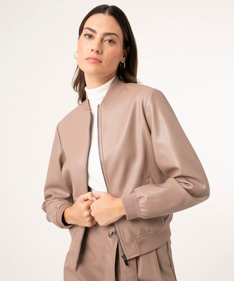 jaqueta bomber com bolsos bege