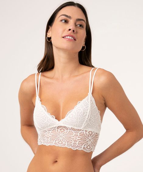 sutiã triângulo de renda com bojo removível branco
