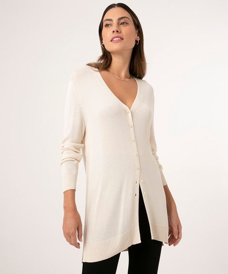 cardigan longo de tricô com fenda off white