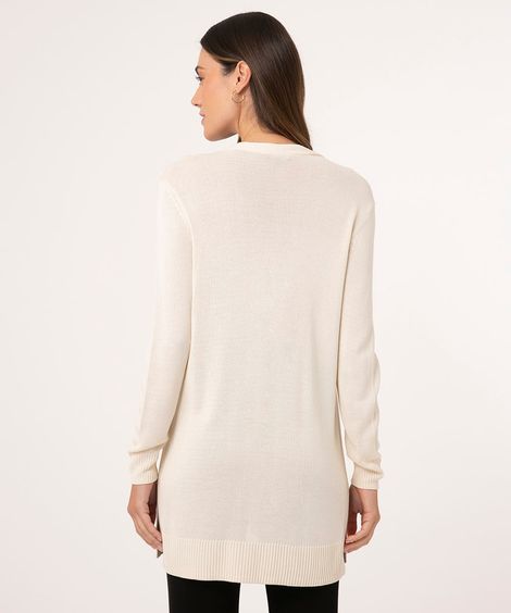 cardigan longo de tricô com fenda off white