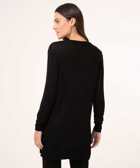 cardigan longo de tricô com fenda preto