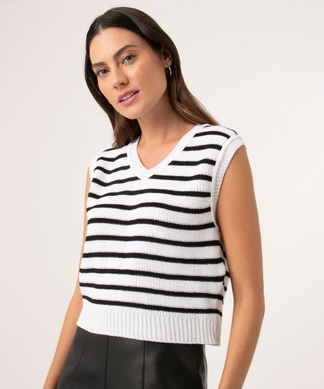 colete de tricô listrado off white