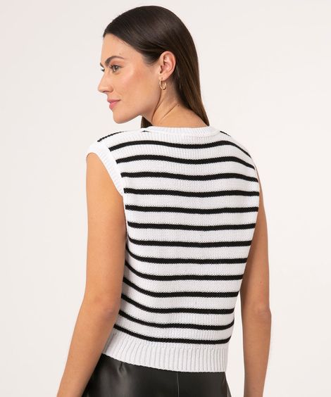 colete de tricô listrado off white