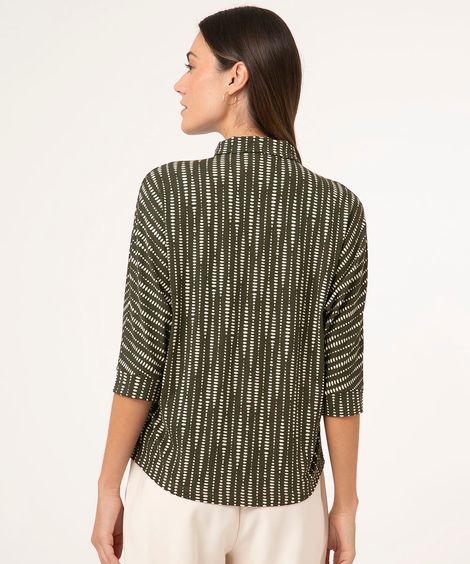 camisa ampla poá assimétrico manga 7/8 verde militar