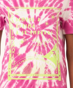 Blusa Feminina Signo Sagitário Estampada Tie Dye Manga Curta Decote Redondo Pink