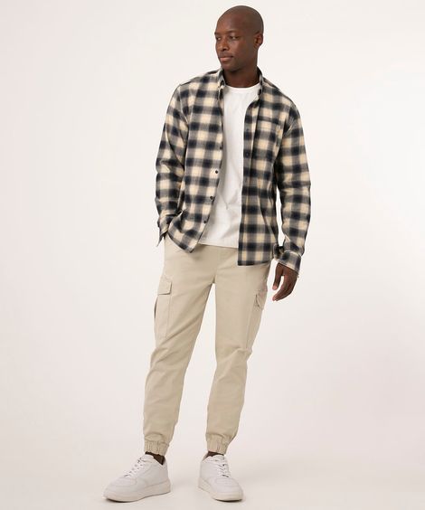 calça jogger cargo de sarja com cordão areia
