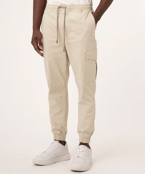 calça jogger cargo de sarja com cordão areia