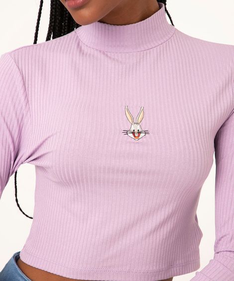 blusa cropped manga longa pernalonga lilás
