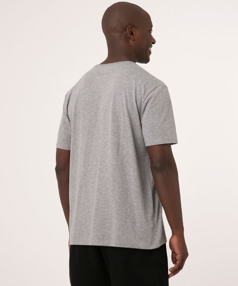 Camiseta Masculina Básica Manga Curta Gola V Cinza Mescla