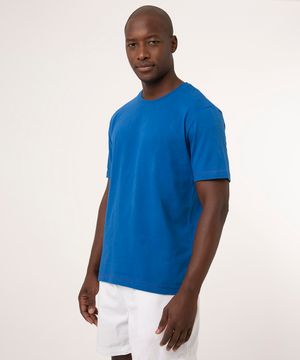 camiseta básica de algodão manga curta azul royal