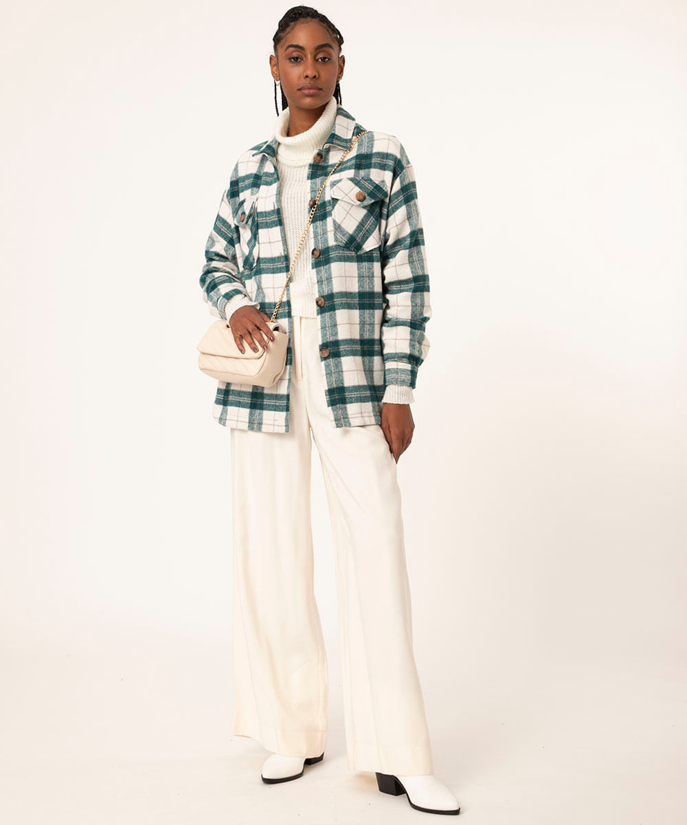 jaqueta shacket xadrez  verde