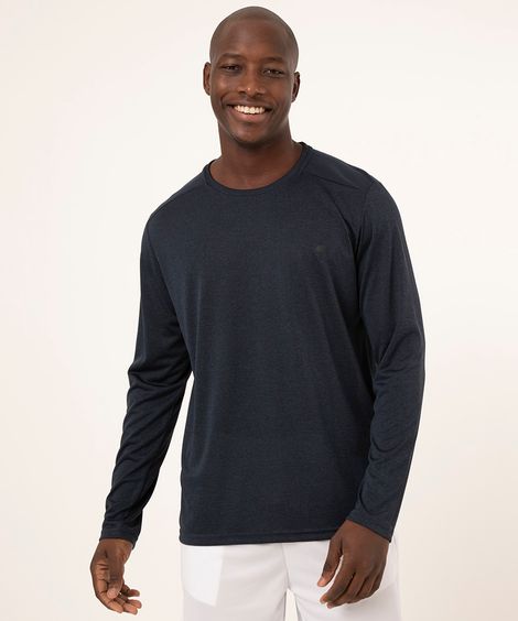 camiseta manga longa esportiva azul escuro