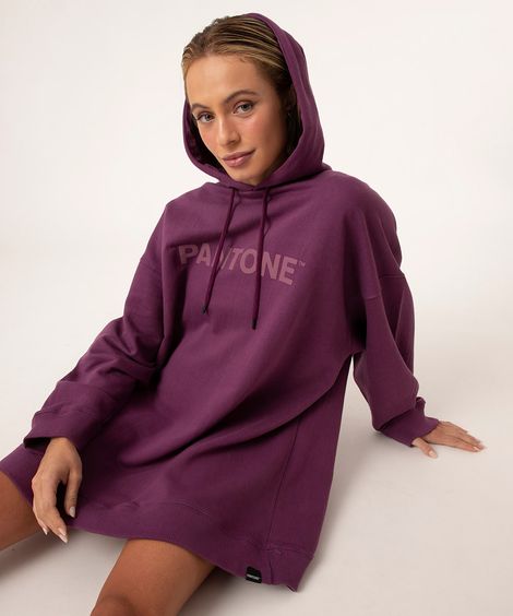 vestido de moletom com capuz pantone  roxo