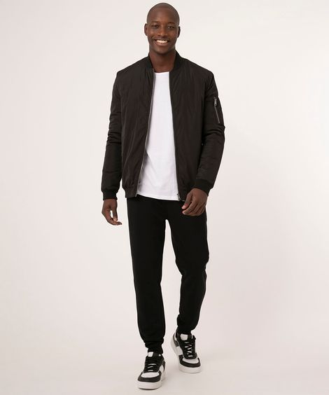 calça relaxed slim de moletom com bolso preta