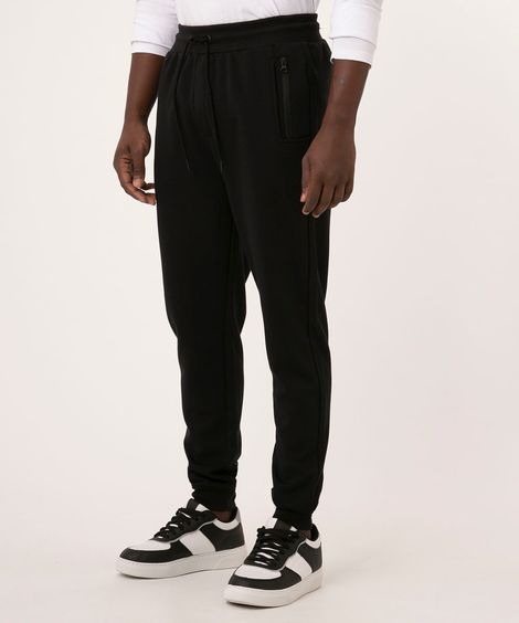 calça relaxed slim de moletom com bolso preta