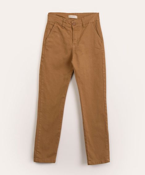 calça juvenil reta de sarja caramelo