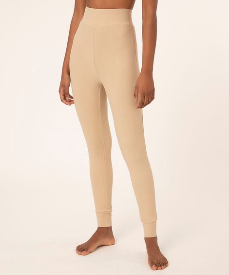 calça legging canelada esportiva bege médio