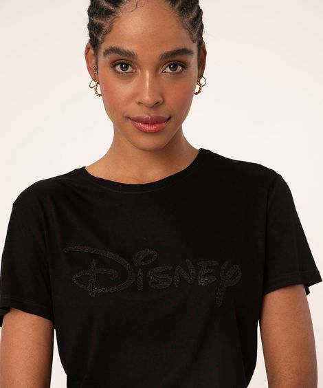 blusa de viscose manga curta disney preta