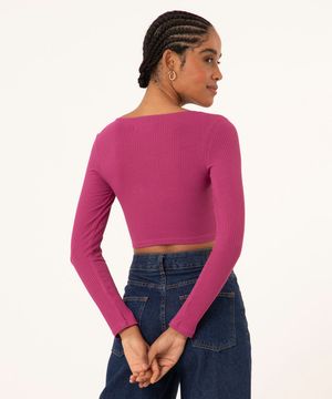 blusa cropped canelada manga longa roxa