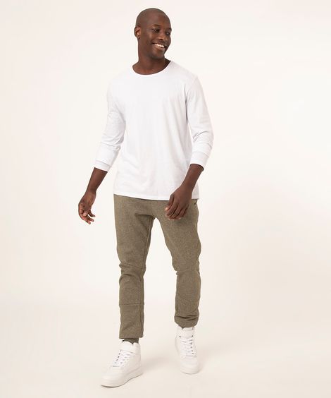calça jogger de moletom esportiva com recortes verde militar