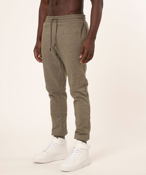calça jogger de moletom esportiva com recortes verde militar