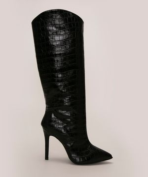 bota cano alto bico fino croco mindset preto