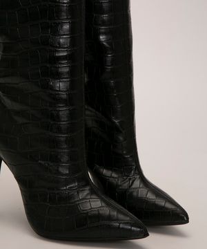 bota cano alto bico fino croco mindset preto