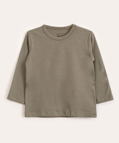 blusa básica de algodão manga longa verde militar