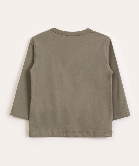 blusa básica de algodão manga longa verde militar