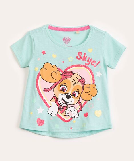 camiseta infantil manga curta skye patrulha canina  azul médio