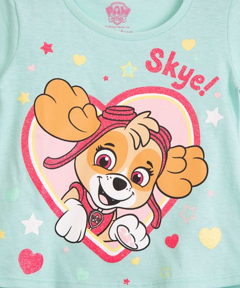 camiseta infantil manga curta skye patrulha canina  azul médio