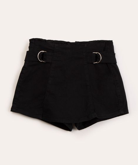short saia juvenil com fivela  preto