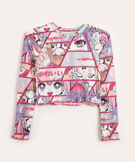 blusa juvenil manga longa mangá multicor