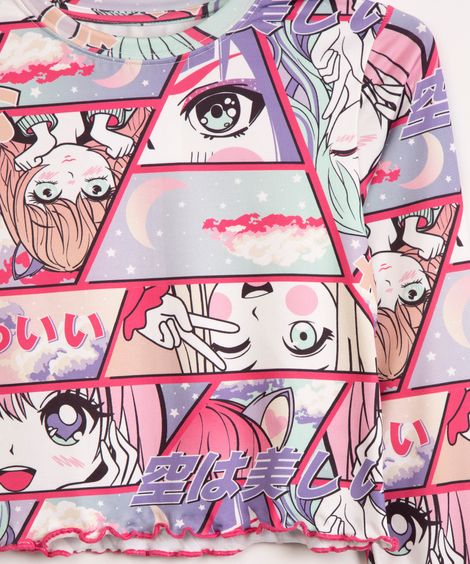 blusa juvenil manga longa mangá multicor