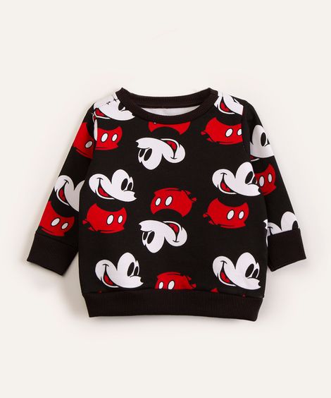 blusão infantil de moletom mickey mouse  preto