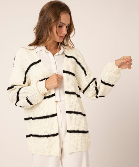 cardigan de tricô alongado listrado off white