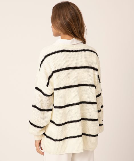 cardigan de tricô alongado listrado off white