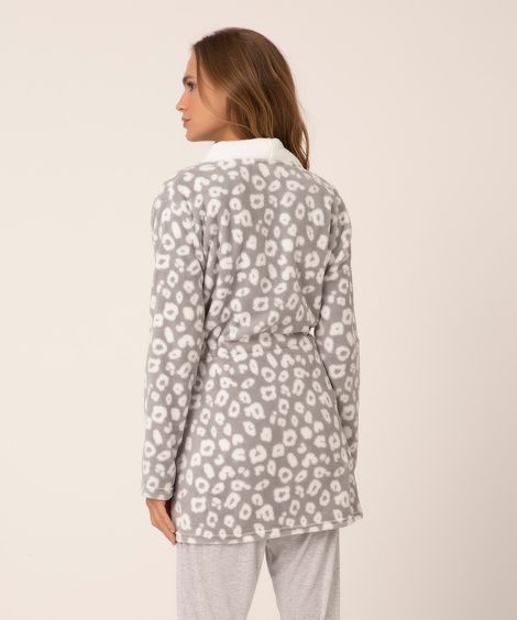roupão de fleece animal print cinza