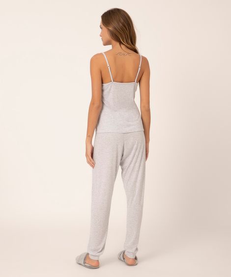 pijama alça fina + calça  cinza mescla