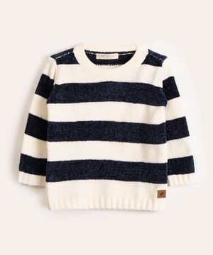 suéter infantil de tricô listrado azul marinho