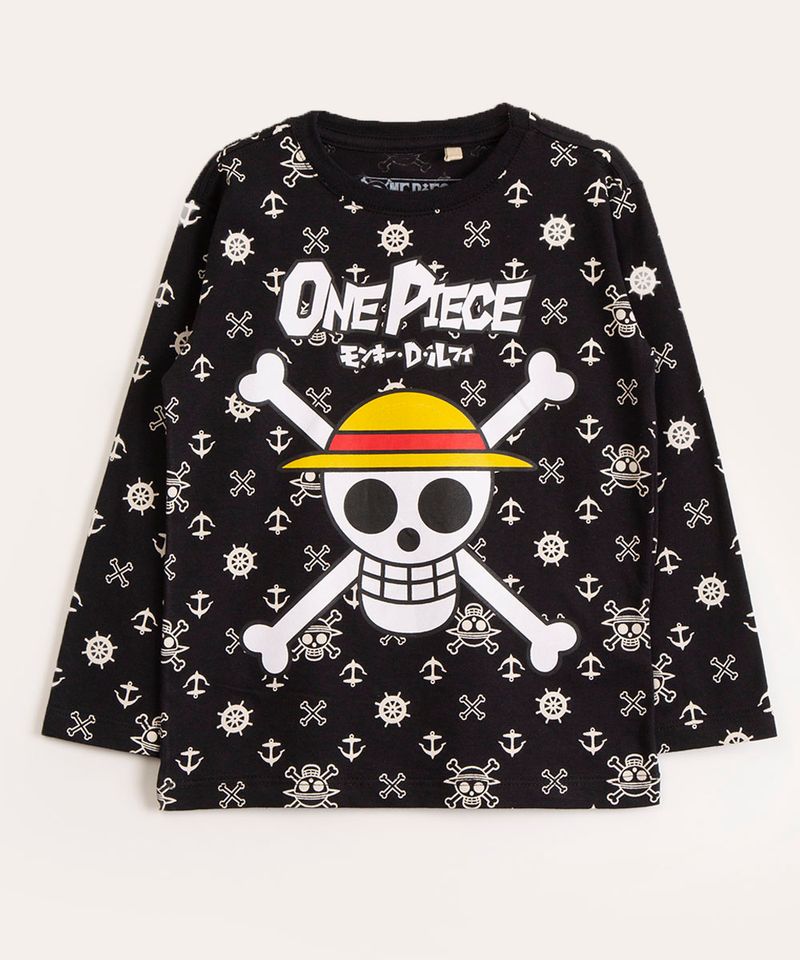 C&A camiseta infantil de algodão luffy one piece manga curta preta 