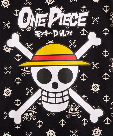 camiseta infantil manga longa one piece preta