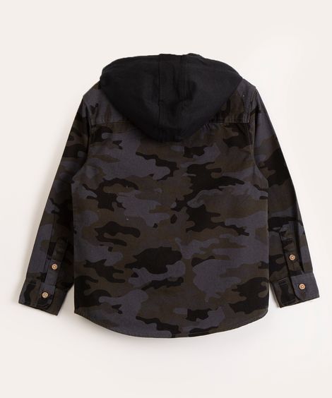 camisa infantil camuflada manga longa com capuz verde
